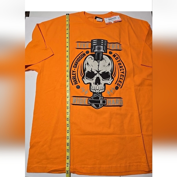 NWT Harley-Davidson Orange Short Sleeve Tee Skull Design - Picture 5 of 9